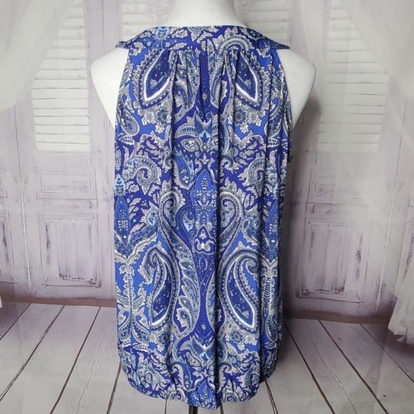 INC BLUE PAISLEY SIZE 0X 1X 2X EMBELLISHED TOP BLO - Picture 7 of 8